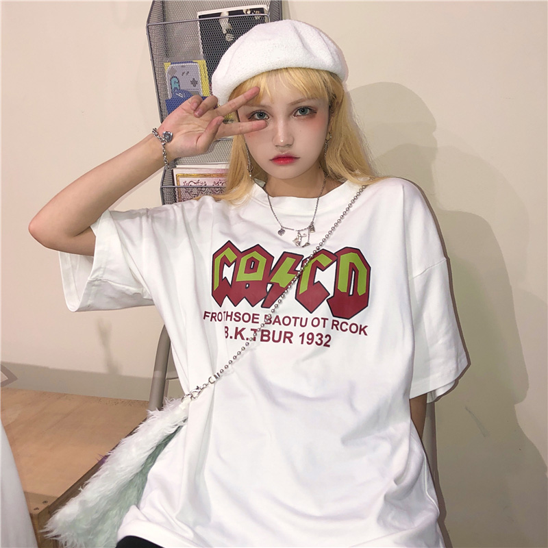 

Female Women T-shirts New 2020 Harajuku Funny Letter Print Hip Hop Loose T-shirt Girls Student Streetwear Casual Lady Tops Tees, Nvtx105