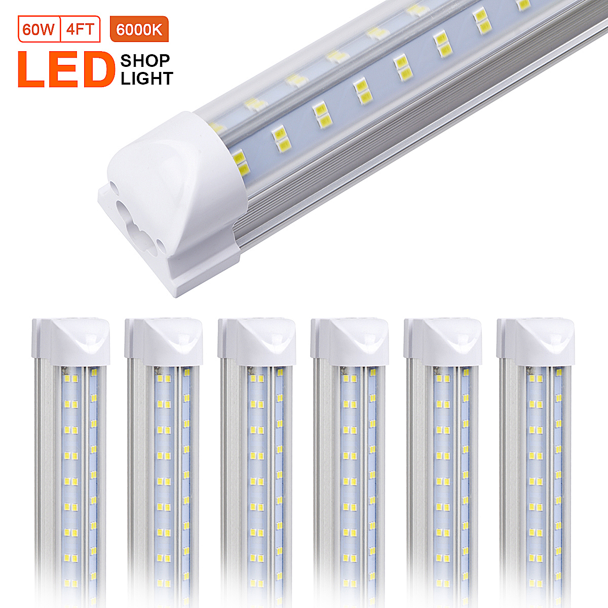 

25PCS T8 LED Shop Light Fixture,4ft 60W ,5000K Daylight White, Clear Lens Cover, Double Side 4 rows V Shape Integrated Bulb Lamp,LED Cooler Door Light