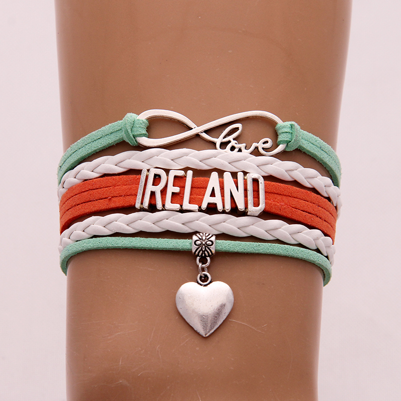 

Infinity Love Ireland Bracelets Bangles Heart Charm Country Jewelry Braided Leather Bracelet For Women Men Drop Shipping