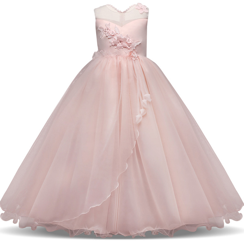 

1pcs Girls Pretty Lace Applique Tulle Wedding Princess Dress baby girl designer clothes Kids boutique Strapless Formal Gowns Party Dresses, Light purple