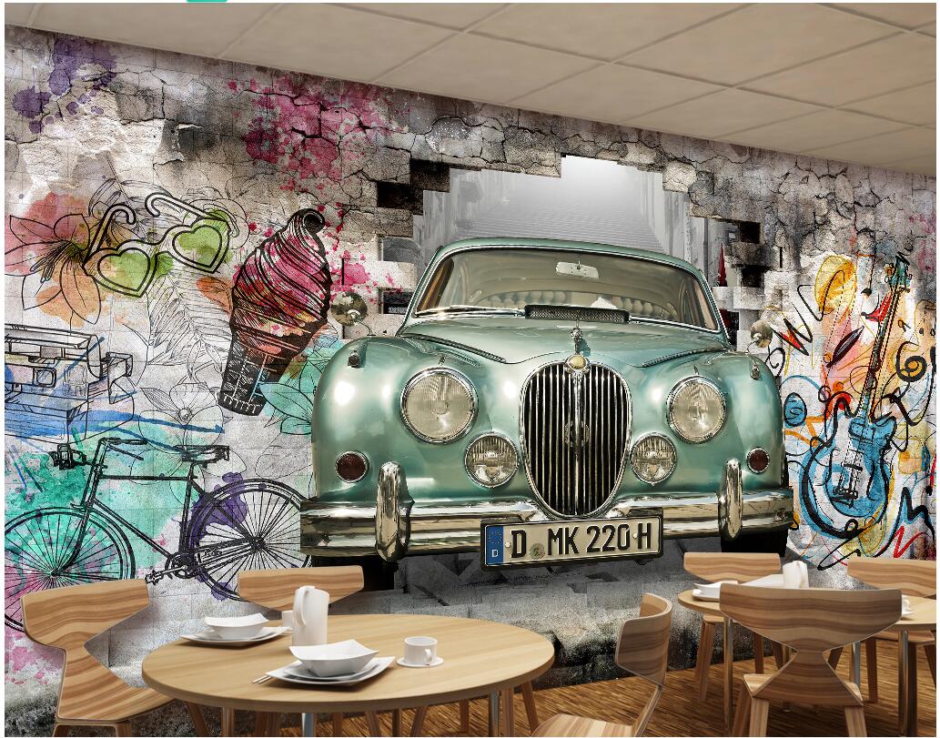 

WDBH custom photo 3d wallpaper Vintage car hand drawn graffiti wall background room home decor 3d wall murals wallpaper for walls 3 d, Non-woven