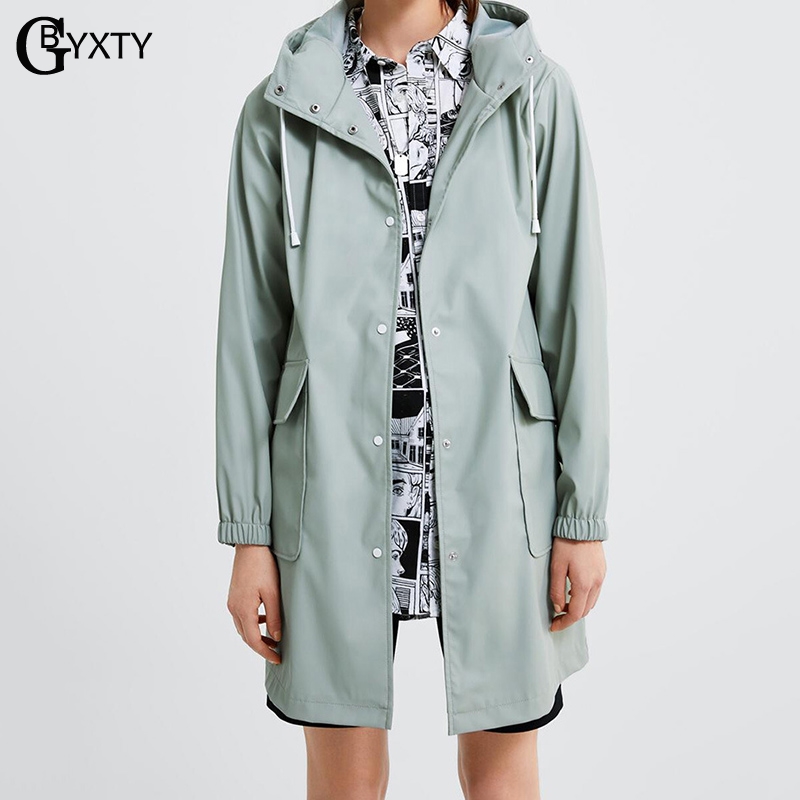 

GBYXTY Long Trench Coat for Women 2020 Spring Hooded Long Sleeve Loose Waterproof Trench Femme Windbreaker Raincoat 1908, Beige