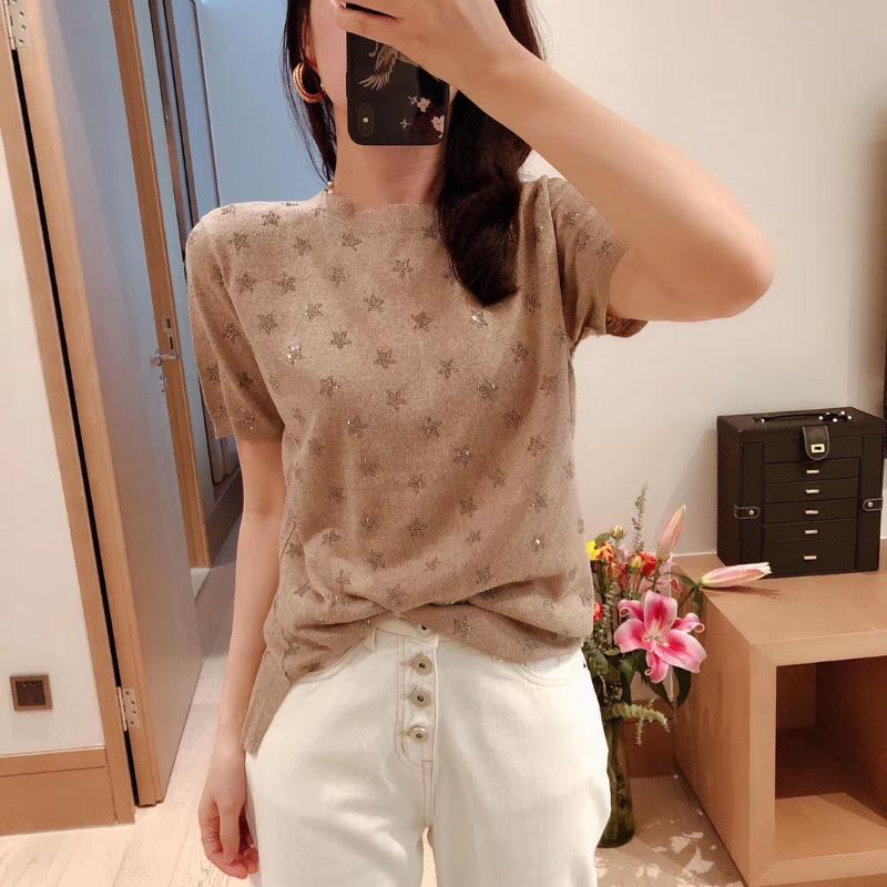 

Women Sweater Spring / Summer 2020 Round Neck Short Sleeve Linen Sweater Top, Black