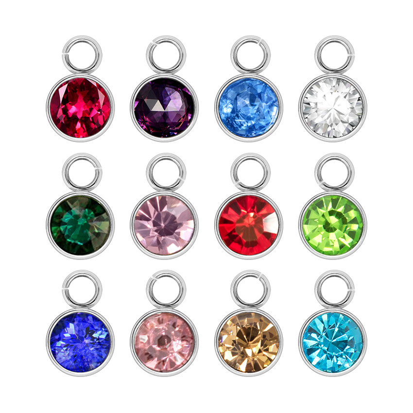 

High quality New 120pcs 6mm x 9mm Crystal Birthstone Charms rhinestone + stainless steel hang Charms Diy Accessories