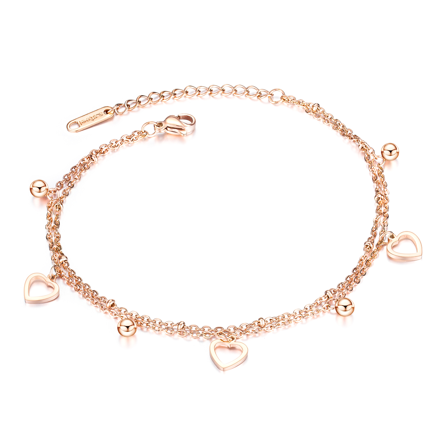 

Rose Gold Tiny Anklets Heart and Beads Chain Anklets Bracelet in Stainless Steel, Red;blue