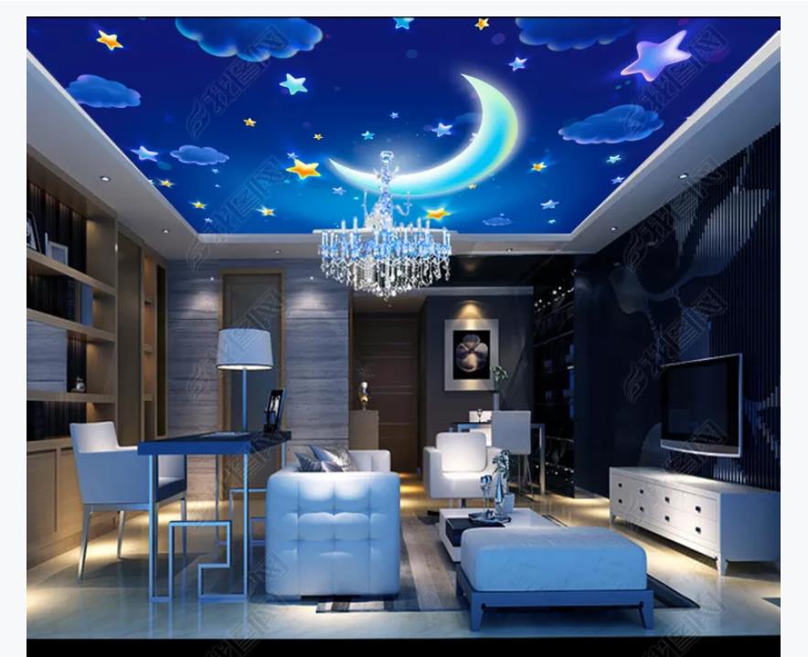 

3D zenith mural custom photo ceiling wallpaper Fantasy cartoon starry sky white clouds bedroom living room zenith ceiling mural decoration