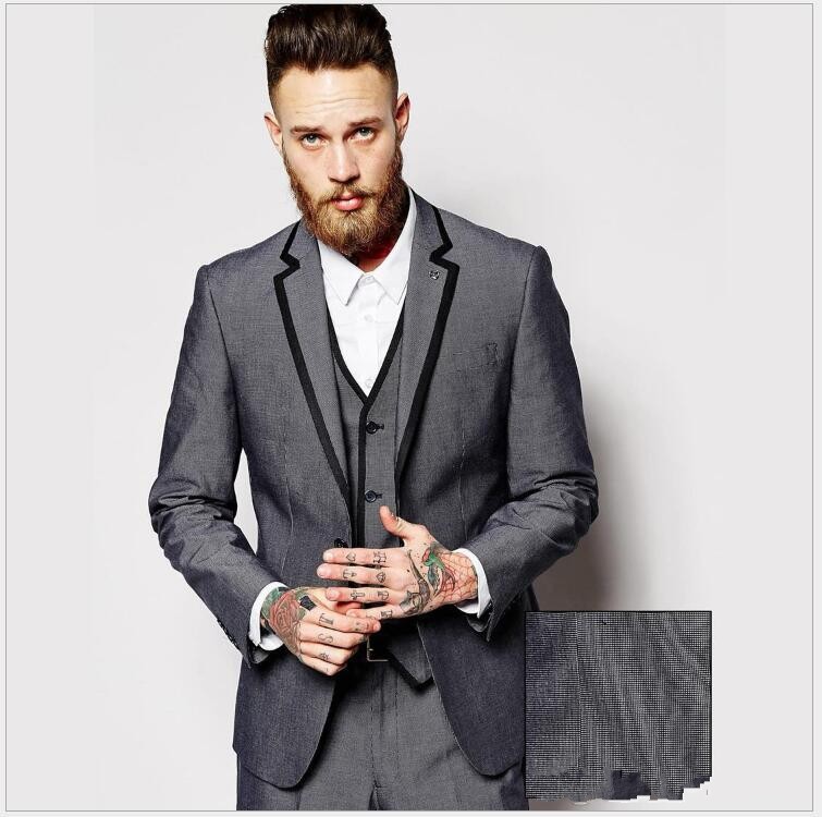 Brand New Dark Grey Groom Tuxedos Notch Lapel Groomsmen Mens Wedding Dress Fashion Man Jacket Blazer 3 Piece Suit(Jacket+Pants+Vest+Tie) 762