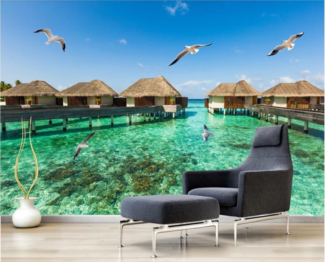 

3d room wallpaper custom photo mural Mediterranean sea view TV background wall home decor wall art pictures wallpaper for walls 3 d, Non-woven fabric