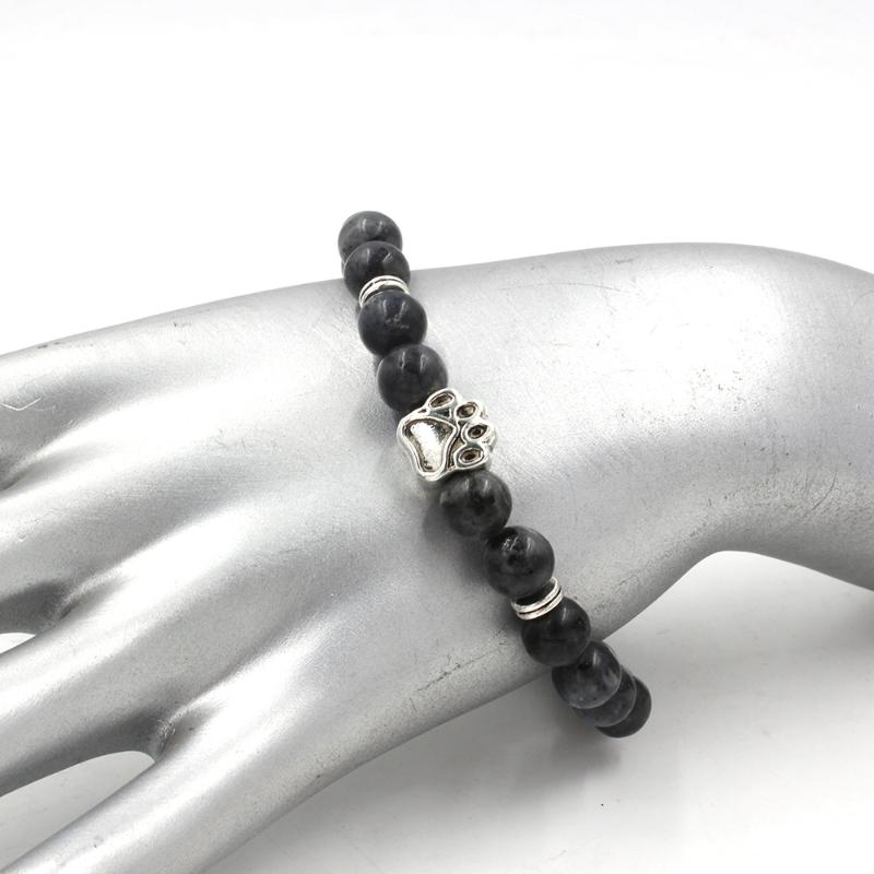 

Charm Bracelets 2021 Natural Stone Bead Dog Cat Print Bracelet Homme Femme Pet Memorial Lovers Jewelry Gifts