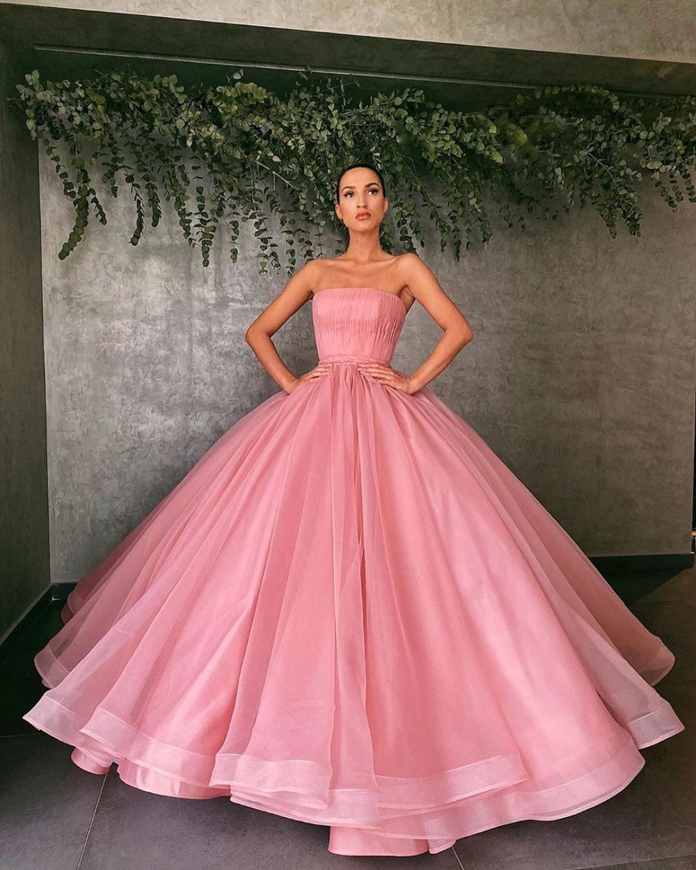 

Dusty Rose Ball Gown Long Prom Quinceanera Dresses Strapless Ruched Organza Floor Length Evening Formal Plus size Gowns, Purple