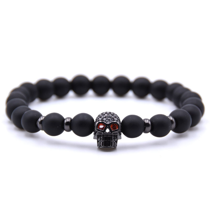 Cool Design Mens and Womens Personality Strands Beaded Bracelet Gold White Black Plated Alloy Skull Charm Zircon Bracelets-image-442103714