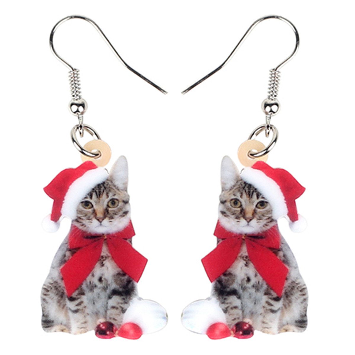 Dangle & Chandelier Acrylic Christmas Bow-Knot Cat Kitten Earrings Drop Pets Jewelry Women Girl Teen Bulk Festival Birthday Gift-image-497317491