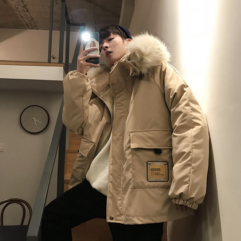 

Men Thick Wool Coat Winter Jacket 2020 Mens Streetwear Oversized Parka Harajuku Korean Fashions Puffer Jacket INS, Black