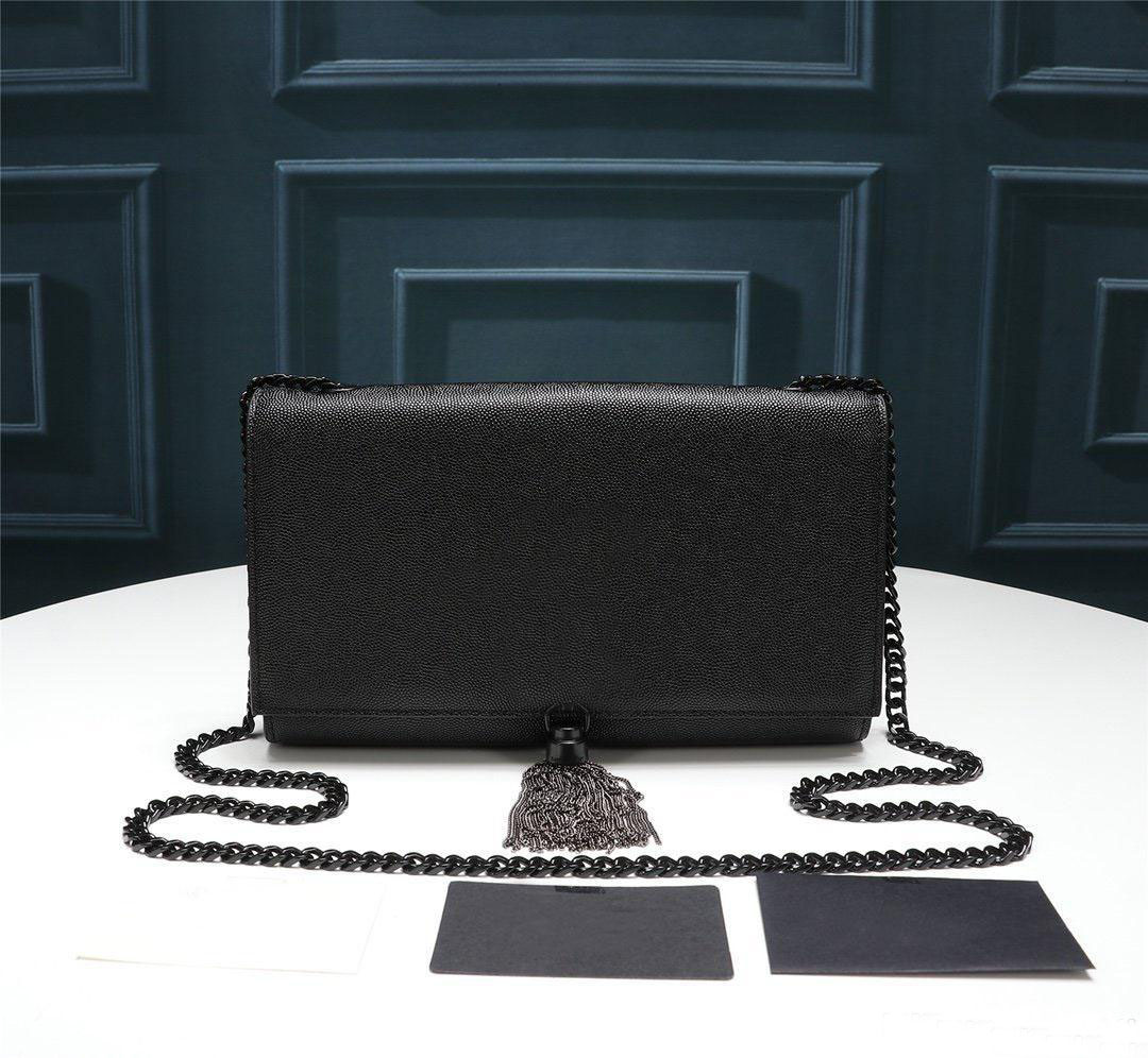 

New Classic Fashion Luxury Designer Ladies Handbag High Quality Smooth Leather Crossbody Fringed Flap Bag Leather Black Wallet Tote Bags, Gold