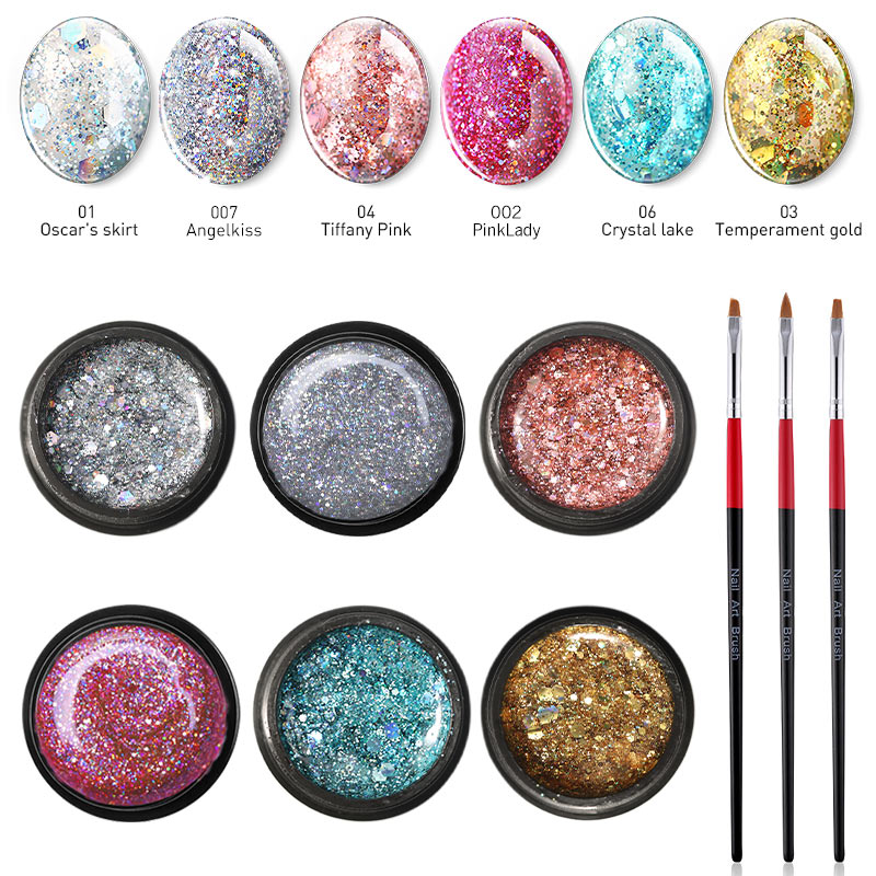 

Beauty 7Pcs/Lot Glitter Platinum Painting Nail Gel Varnish Shiny Color Gel Kits Semi Permanent Led Nail Art Manicure
