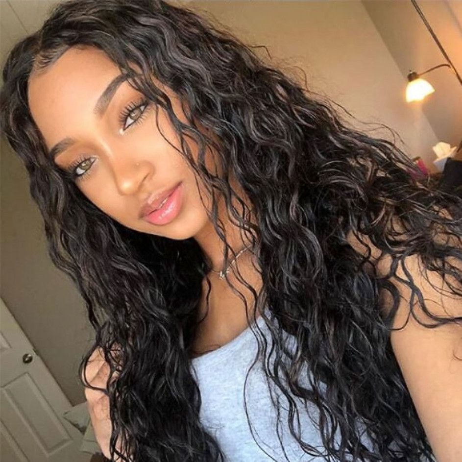 

Malaysian Human Hair Water Wave Lace Front Wigs Natural Hairline 130% Density Virgin Hair Lace Wigs for Women, Medium brown