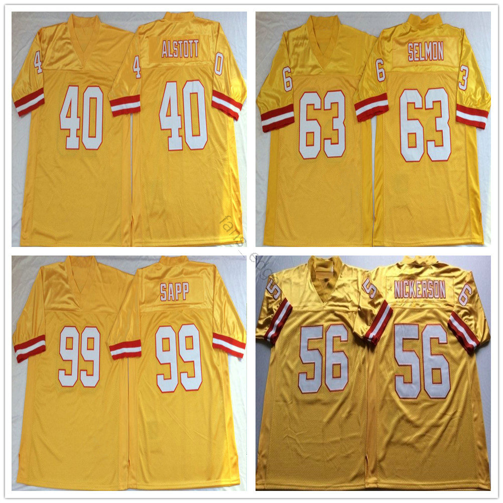 

NCAA Retro Vintage 99 Warren Sapp Jersey 63 Roy Selmon 40 Mike Alstott 56 Hardy Nickerson Mens Stitched Football Jerseys, Yellow