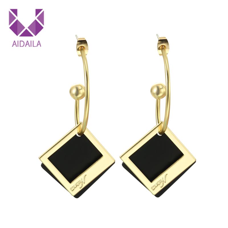 

Charm Korean Style Hoop Earrings Square Shape Resin Acrylic Zinc Alloy Golden-plated High Quality Fashion Jewelry