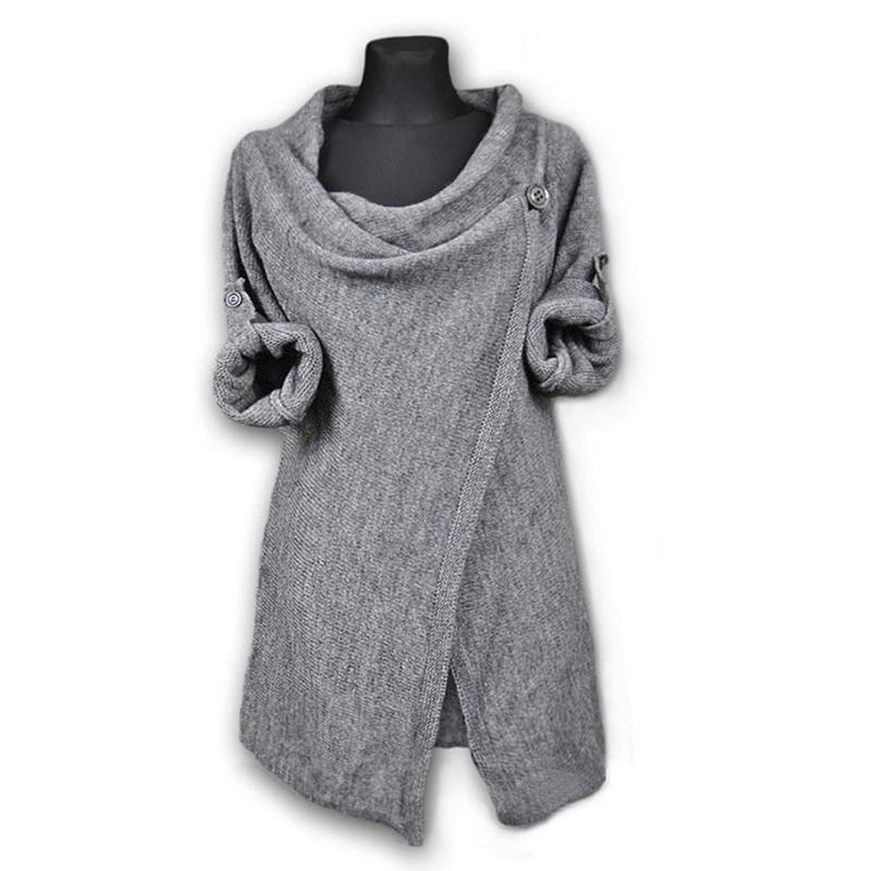 

Women Autunmn Winter Solid Long Sleeve Irregular Knit Tops Casual Sweater Coat, Dark grey