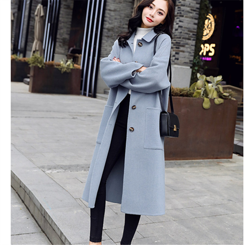 

Cashmere Streetwear Fashion Botton Single-breasted Warm Women Winter Jacket Woolen Coat Wool Coat Turn-Down Collar Female 2019, Black