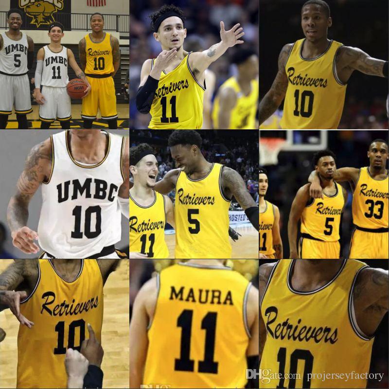

Cheap UMBC Retrievers Gold Jersey #10 Jairus Lyles #11 K.J. Maura #33 Arkel Lamar 5 Jourdan Grant Yellow Stitched College Basketball Jersey, 11 k.j. maura