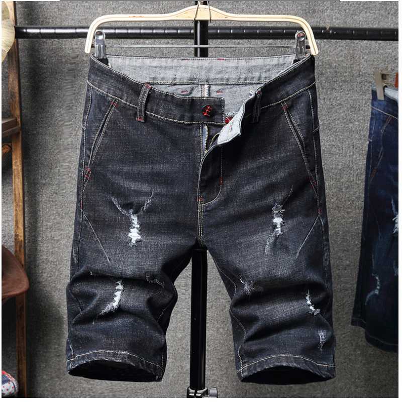 

2020 Summer Men's Stretch Slim Straight Denim Shorts Men's Thin Section Simple Casual Five-point Shorts Black Blue Denim