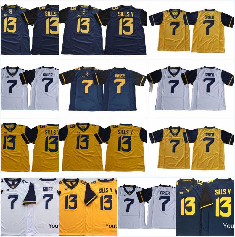 

Men NCAA West Virginia Mountaineers Jersey 7 Will Grier 13 David Sills V College Football Jerseys IN STOCK Free Shipping, 13 navy blue