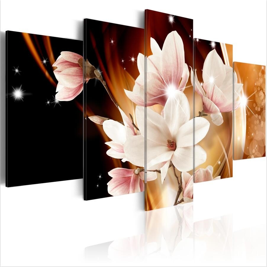 

5 Panels Hot Sell Magnolia Starlight Modern Home Wall Decor Painting Canvas Printing Art HD Print Painting No Frame