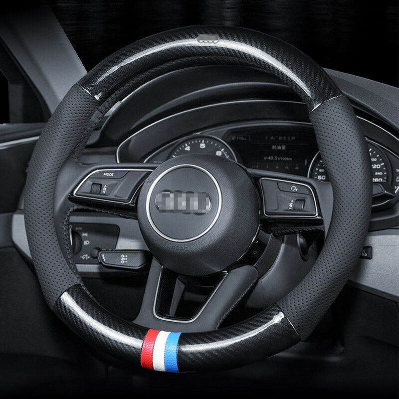 Universal For Audi Series Black Carbon Fiber Steering Wheel Cover Size M 38cm-image-454748275