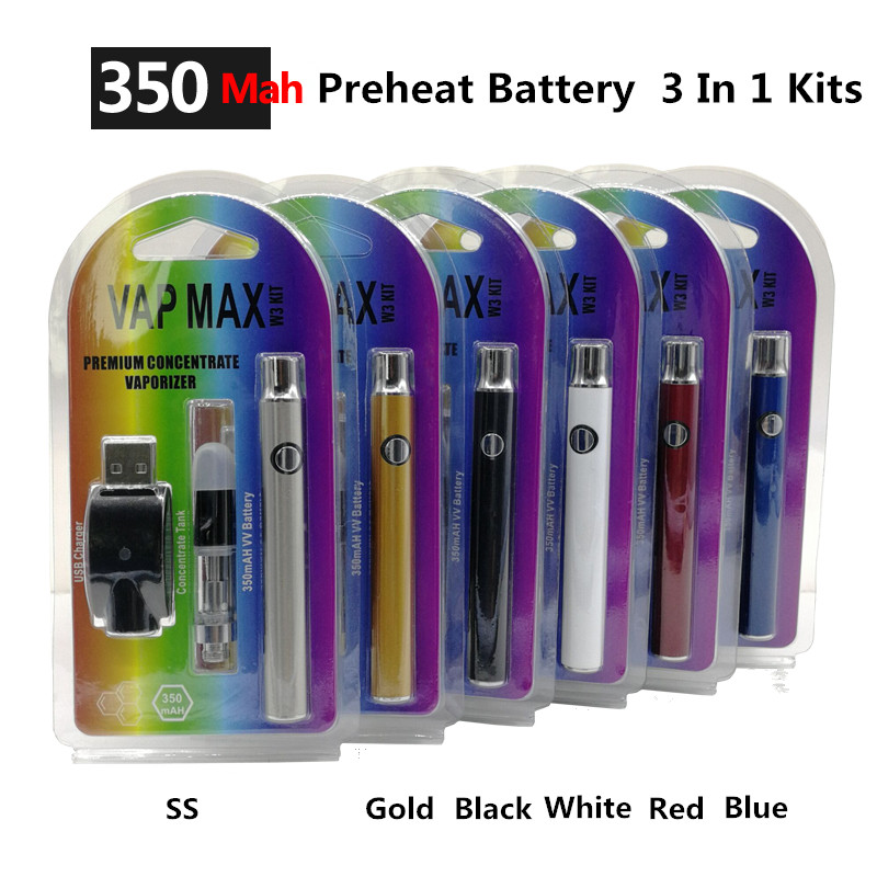 

High Quality Vap Max 350mAh Preheat VV Vape Battery Blister Kits With 0.5ml 1.0ml Ceramic Coil Cartridge for Thick Oil, Multi