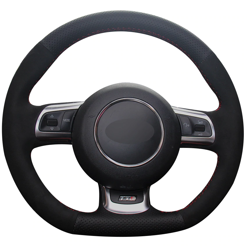 Black Natural Leather Black Suede Car Steering Wheel Cover for Audi TT 2008-2013-image-441936402