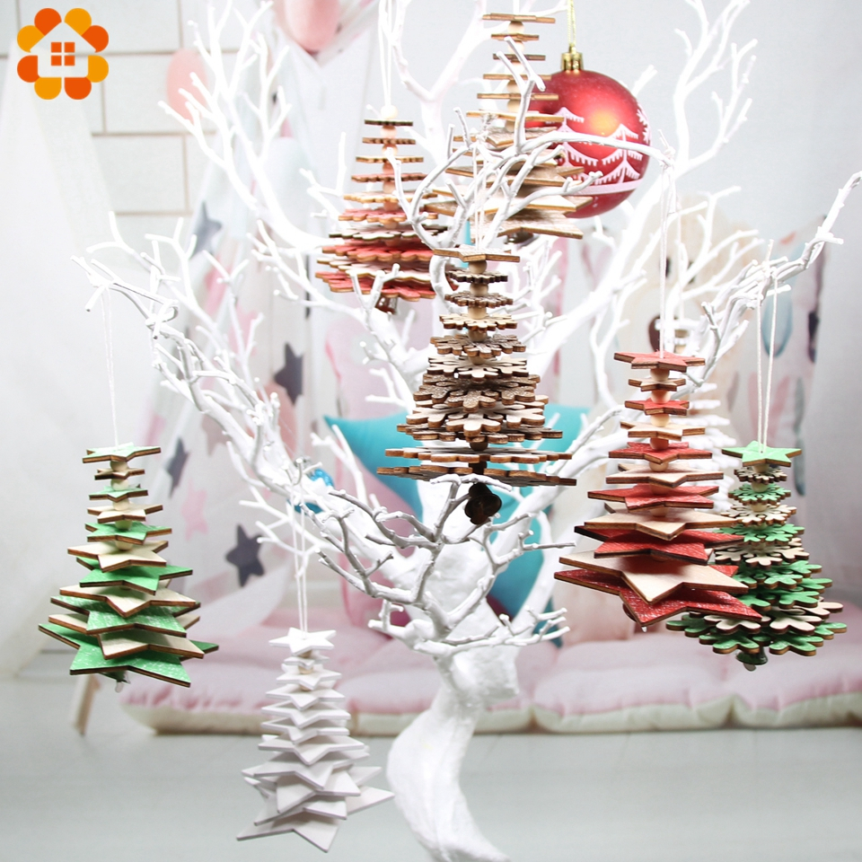 

1Set DIY Rotate 3D Snowflake Pendants Wooden Small Bell Christmas Tree Ornaments Xmas Tree Hanging Decorations Home Kids Gift