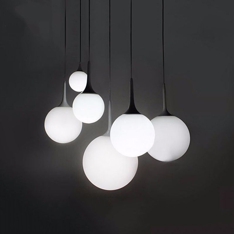

Loft simple milk white glass ball pendant light LED E27 modern hanging lamp with 6 size for living room bedroom lobby hotel shop