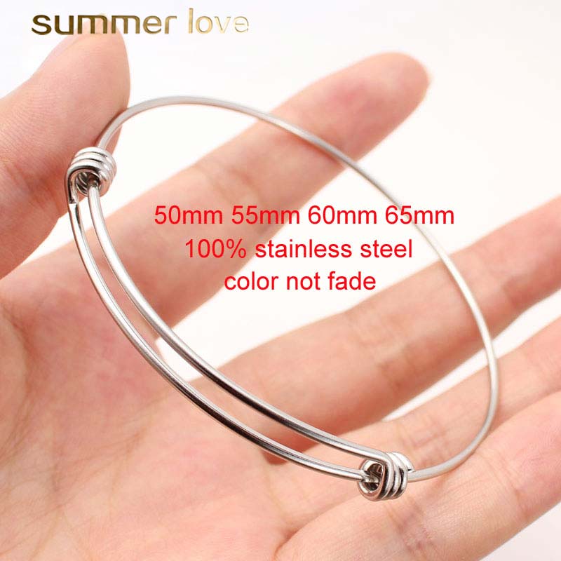 

High quality stainless steel silver plating bracelet bangle 50-65MM adjustable size wire bangle for diy jewelry making