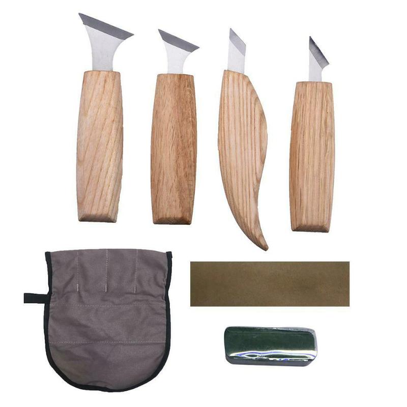 

4pcs Wood Carving Tools Set Geometric Chip Carving Knife For Beginners Sharpening Stone Sculpting Professional Knife Woodworking