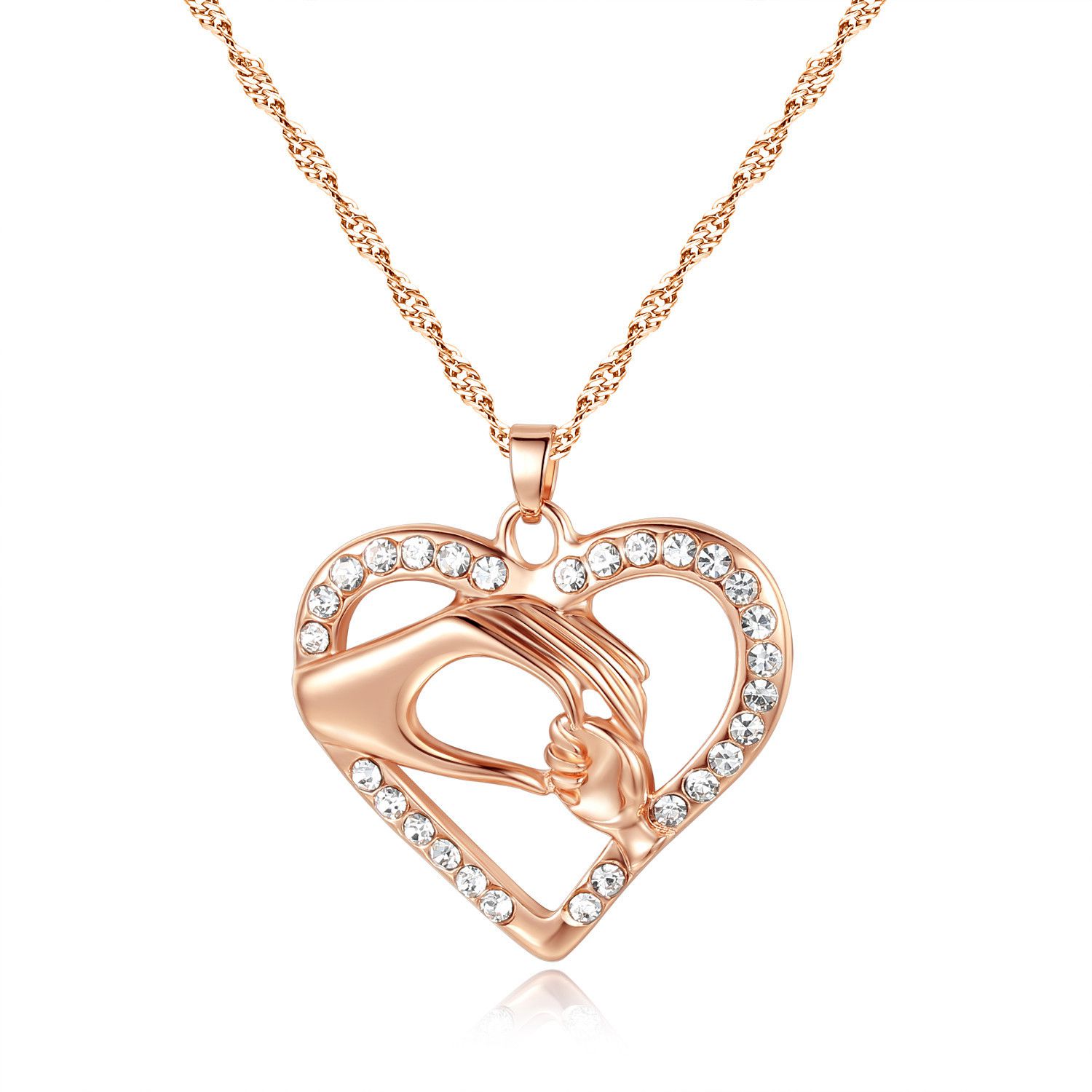 Big hand holding small hand Necklace Mom heart necklaces pendants mother's Day gift with water wave chain-image-535654246