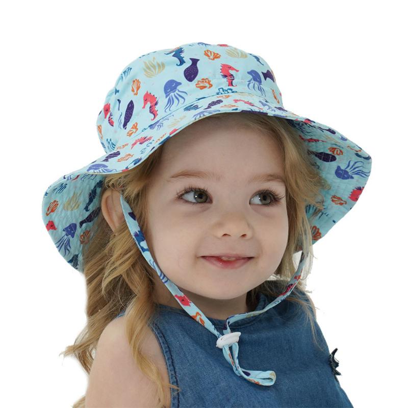 

Round Top Fisherman Sun Protection Kids Children Bucket Hat Wide Brim Gift Spring Summer, White