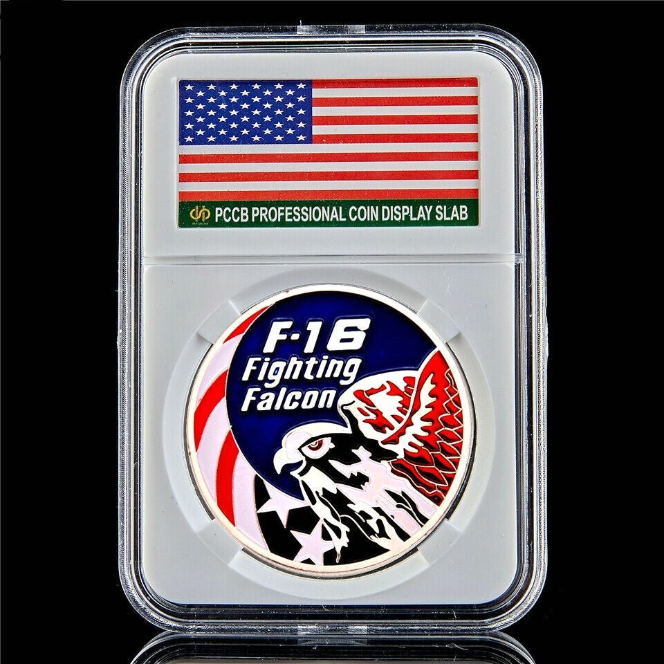 Arts and Crafts USA Air Force F-16 Fighting Falcon US 1oz Silver Plated Challenge Commemorative Coin W/Pccb Box-image-521856097