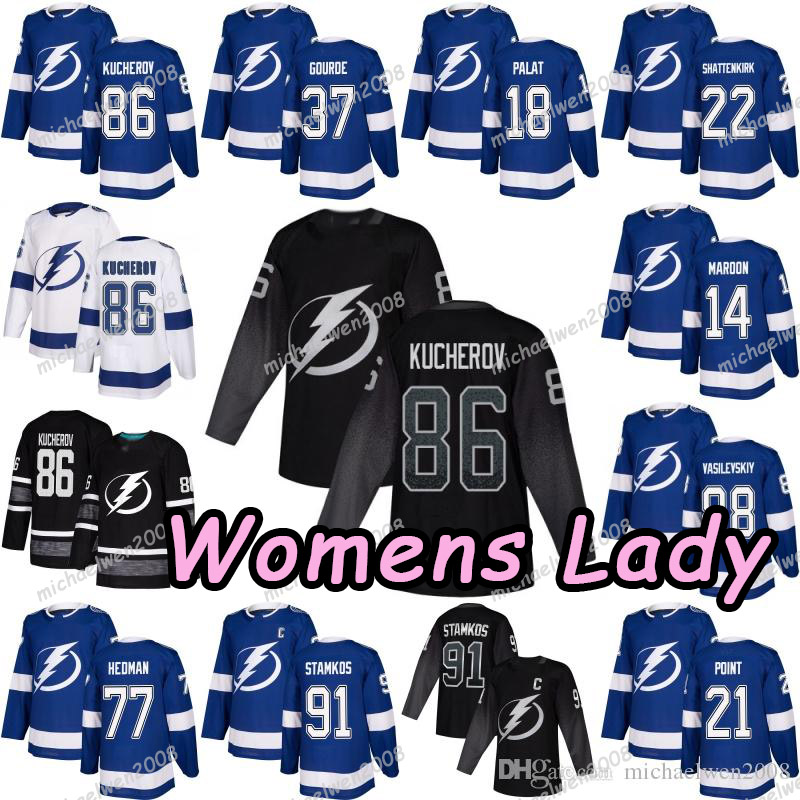 

Womens Lady Tampa Andrei Vasilevskiy Nikita Kucherov Bay Lightning Steven Stamkos Brayden Point Yanni Gourde McDonagh Ondrej Palat Jerseys, Women 2019 alternate
