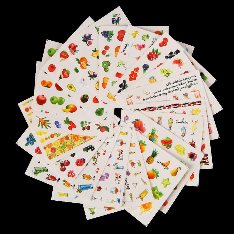 

18Pcs Water Decals Nail Art Transfer Stickers Big Sheet Manicure Decoration Fruit Patterns Design Watermark Beauty Decals, 18