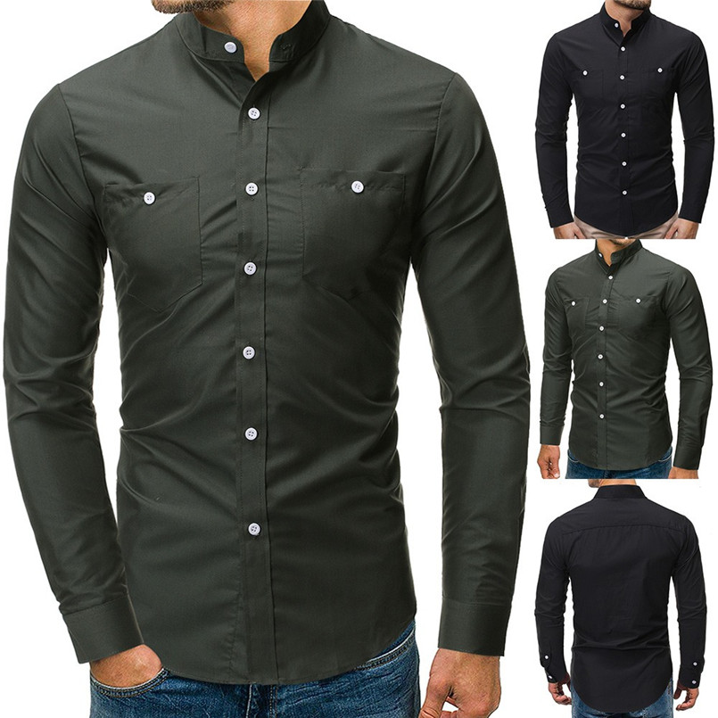 

Quality Good Men's Casual Slim Fit Stylish Fashion Men's Casual Slim Long Sleeve Dress Shirt Blouse Tops #4n15, Black