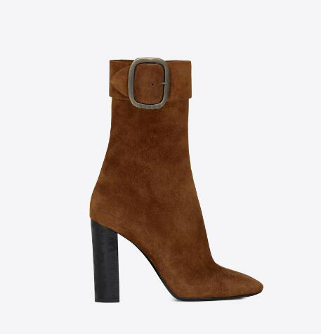 

Women Genuine Leather Joplin Buckle Bootie In Suede High Ankle Boot Oversized Adjustable Buckle Paris Side Zip Boots Shoes, 1 as pic