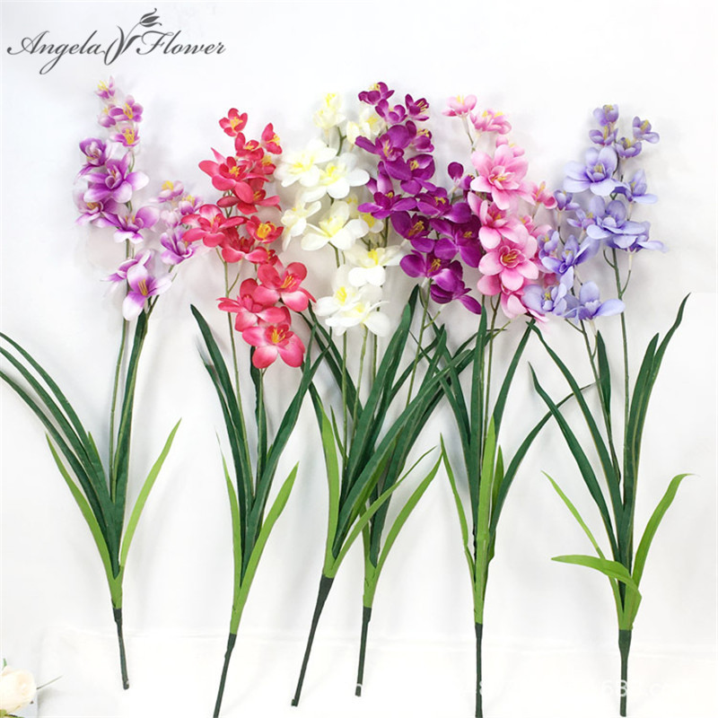 

INS 2 branch ocean orchid artificial flower fake flower orchid wedding photography party home decoration silk green plants craft, Pink