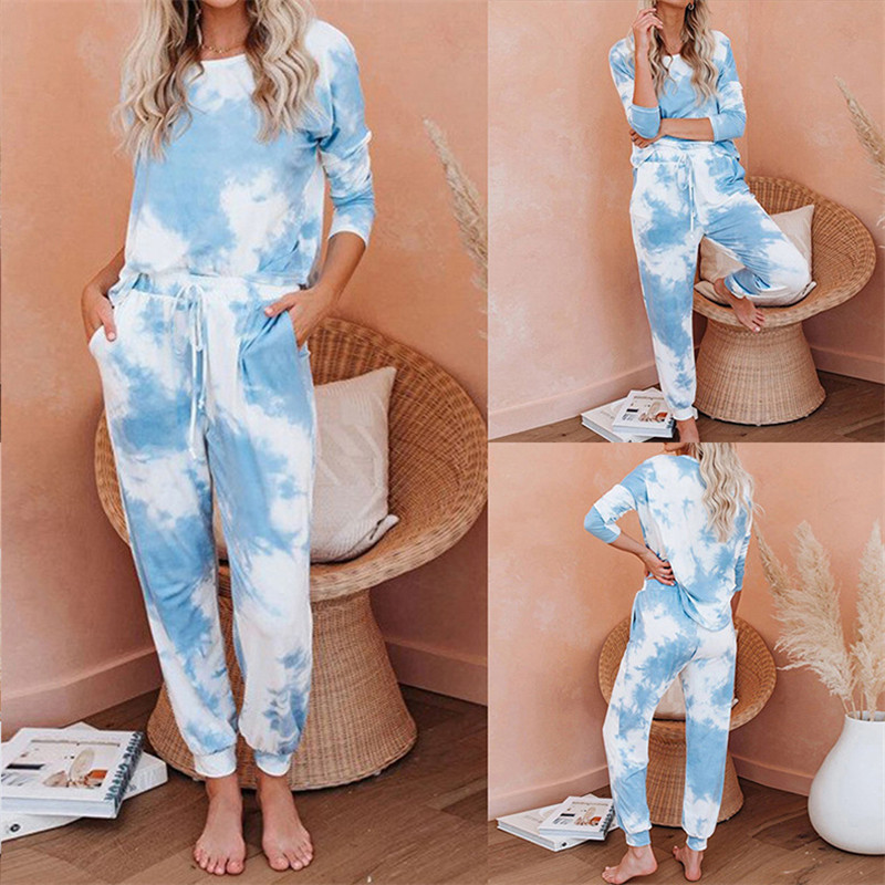 

2020 Autumn Fashion Women Print Pajama Sets Casual Long Sleeves Loose Pajamas Women Sleepwear, As pic