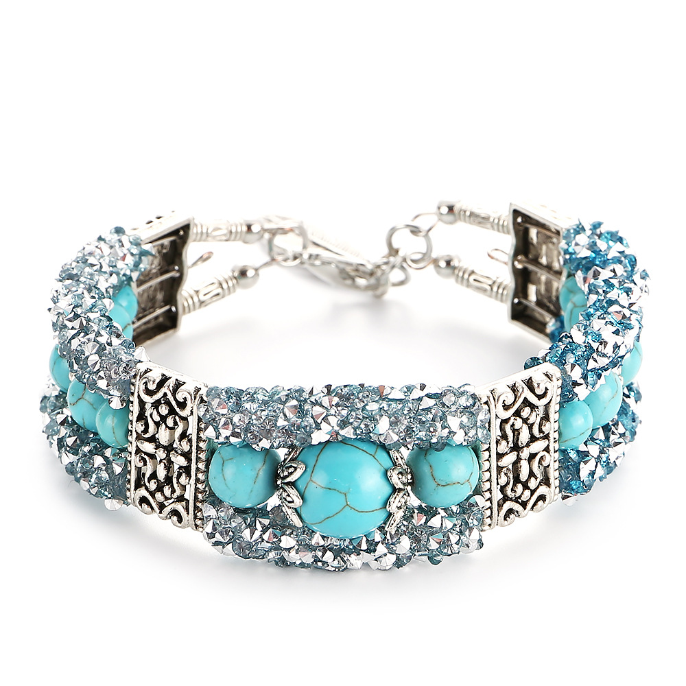 

New Popular Boho Vintage Turquoises Beaded Bracelets for Women Charm Beads Hand Pendant Bohemian Female Bracelet Fashion Jewelry