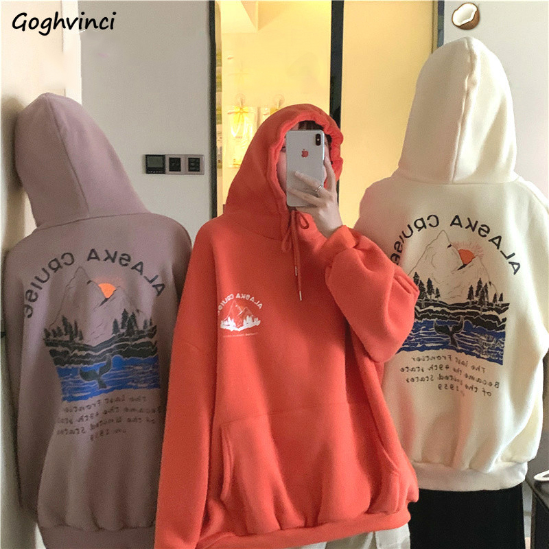 

Women Hoodies Unisex Couple Korean Loose BF Plus Velvet Womens Hip Hop Streetwear Soft Ulzzang New Warm Fashion Hooded Candy, Orange