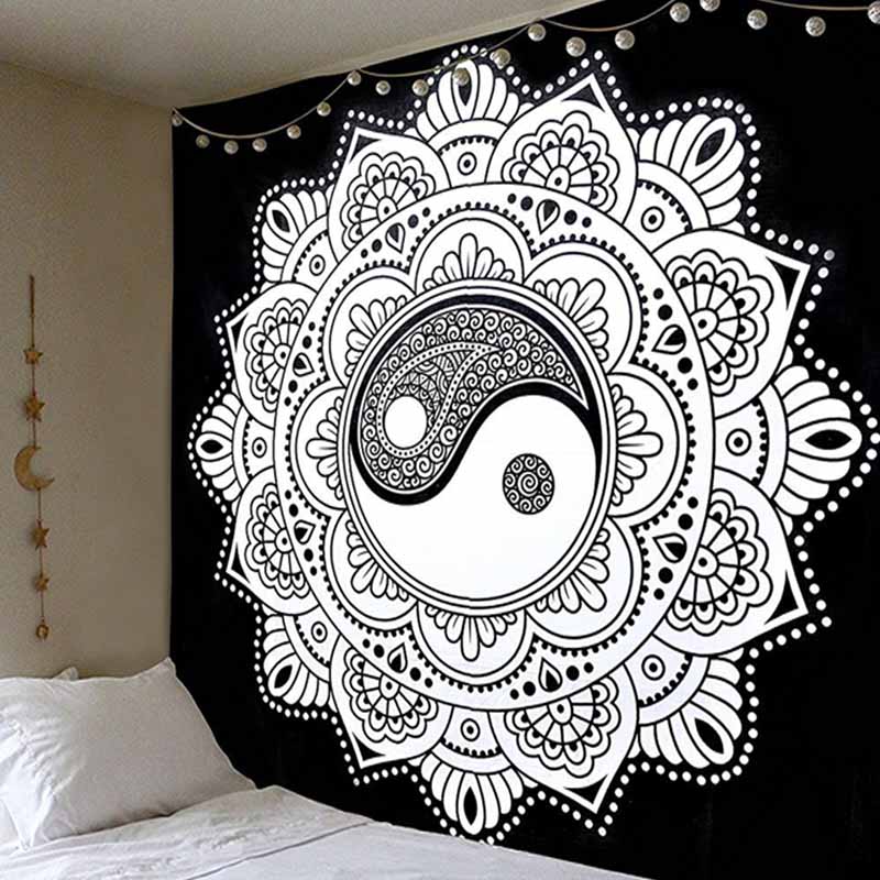 

White Black Ying Yang Mandala Tapestry Wall Hanging Bedspread Home Decor Boho Hippy Decorative Hippie Tapestry Carpet