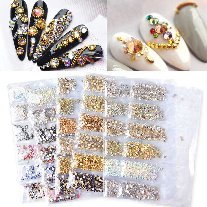 

Multi Colors Mix Sizes Crystal Glass Nails Art Rhinestones For 3D Nail Art Rhinestones Decoration Gems