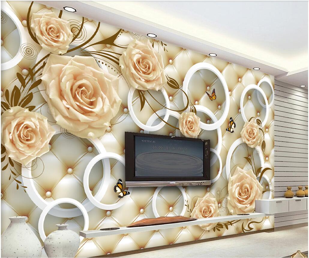 

WDBHG custom photo mural 3d wallpaper Yellow rose vine circle tv background home decor 3d wall murals wallpaper for walls 3 d living room, Non-woven wallpaper