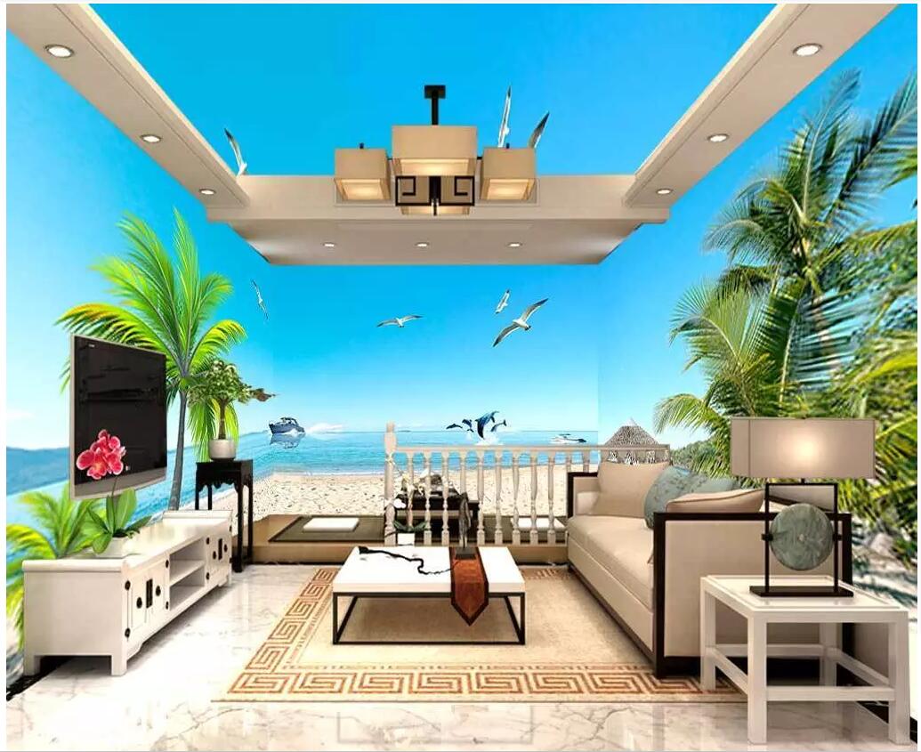 

custom photo 3d wallpaper Cloud beach coconut tree sea view Whole house background wall home decor 3d wall murals wallpaper for walls 3 d, Non-woven wallpaper